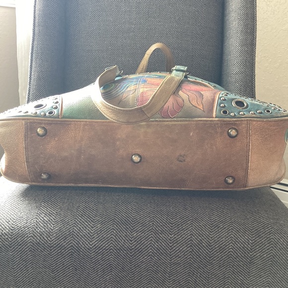 Anuschka purse, should bag, tote, large peacock original art - Picture 6 of 8